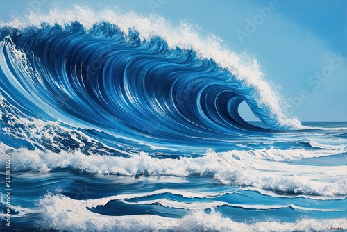 Modern Ocean Wave Techniques in Vibrant Blue Abstract Art Summer Themes