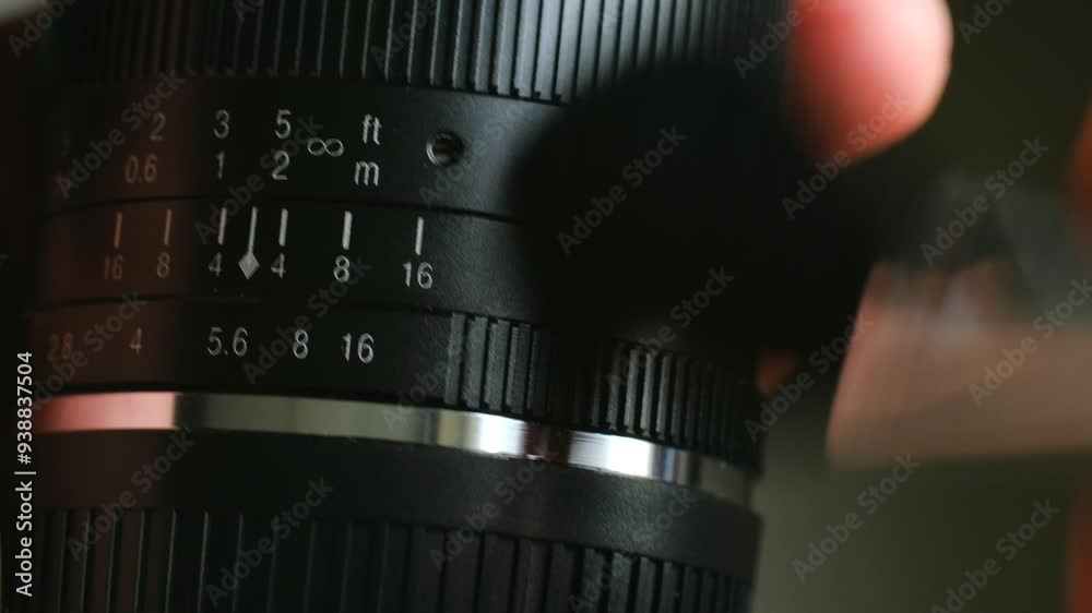 Photographer gently brushes surface of camera lens macro. Owner maintains camera pristine condition ensuring free from dust and smudges