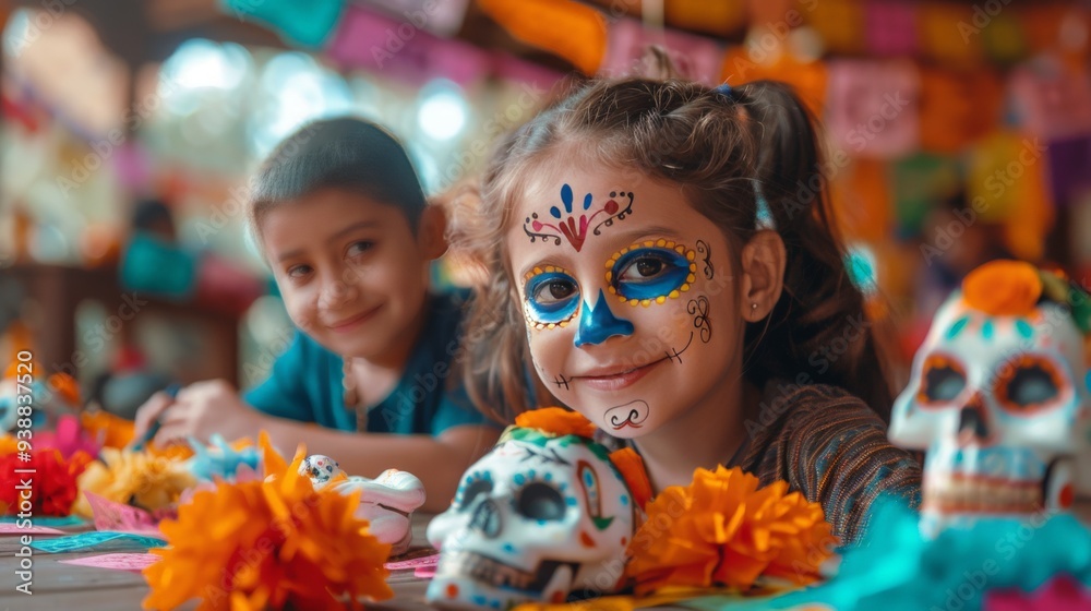 Fototapeta premium A Little Girl with Day of the Dead Makeup.