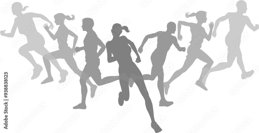 A set of silhouette runners running or jogging. Active sports people healthy players fitness silhouettes concept. A set of silhouette runners running or jogging. Active sports people healthy players fitness silhouettes concept.