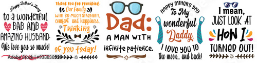 Vibrant Dad Daddy Father Phrases, Inscriptions Pack Vector Illustration for Postcard, Advertisement, Motion Graphics