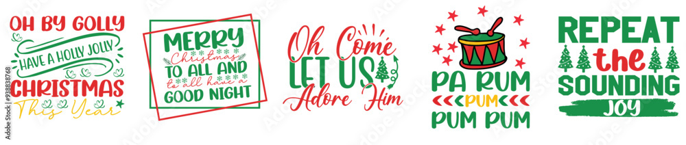 Naklejka premium Vibrant Christmas Typography, Quotes Pack Vector Illustration for T-Shirt Design, Book Cover, Holiday Cards