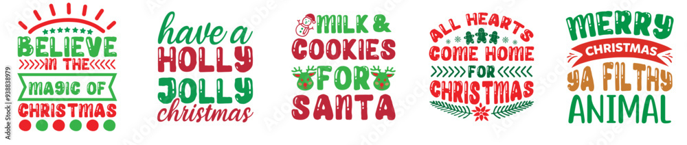 Minimal Christmas Hand Lettering, Labels And Badges Pack Vector Illustration for Banner, Printable, Decal
