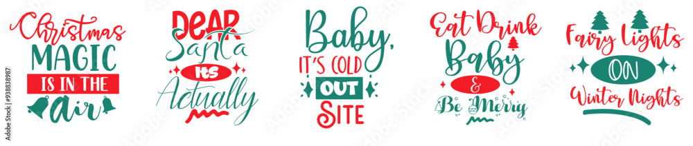 Fototapeta premium Simple Christmas Phrases, Typography Set Vector Illustration for Social Media Post, Motion Graphics, Book Cover