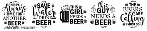 Classic Beer Quotes, Calligraphy Set Vector Illustration for Mug Design, Motion Graphics, Wrapping Paper