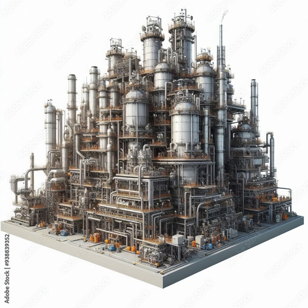 an oil refinery plant at night with tall chimneys and towers releasing smoke into the sky, surrounded by industrial structures an oil refinery plant at night with tall chimneys and towers releasing smoke into the sky, surrounded by industrial structures