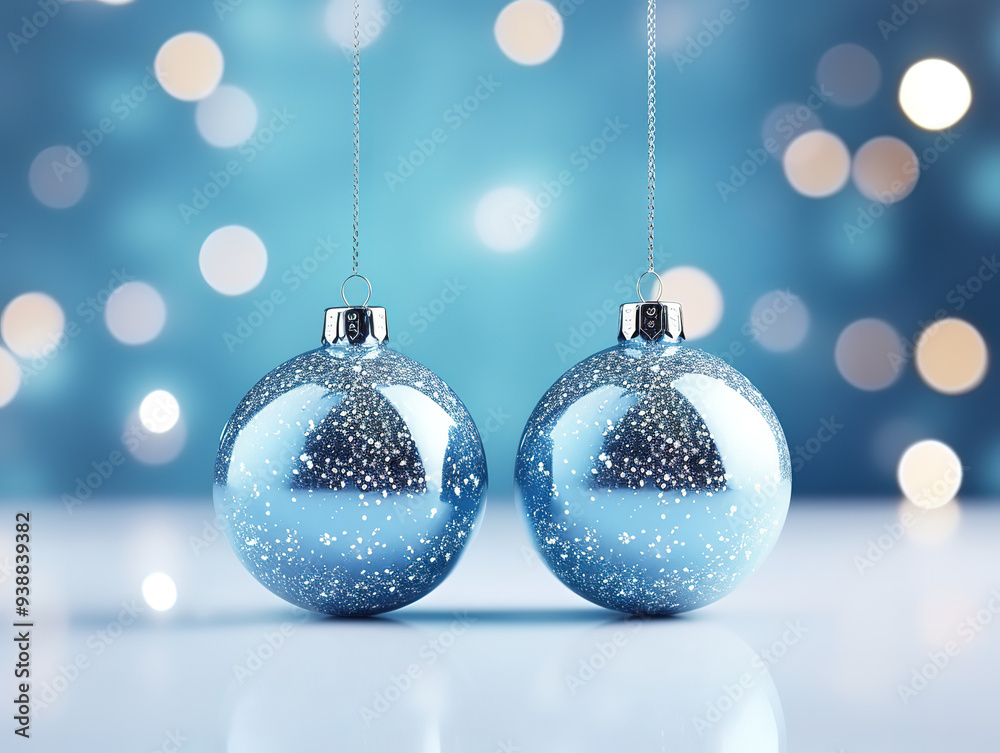 Excellent Christmas ornament and tree on light blue background Excellent Christmas ornament and tree on light blue background