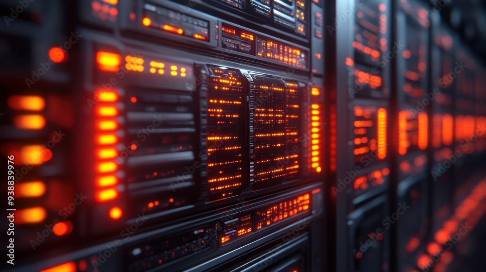 Close-up of red-lit server racks in a high-tech data center, highlighting advanced digital infrastructure and data processing technology. Close-up of red-lit server racks in a high-tech data center, highlighting advanced digital infrastructure and data processing technology.