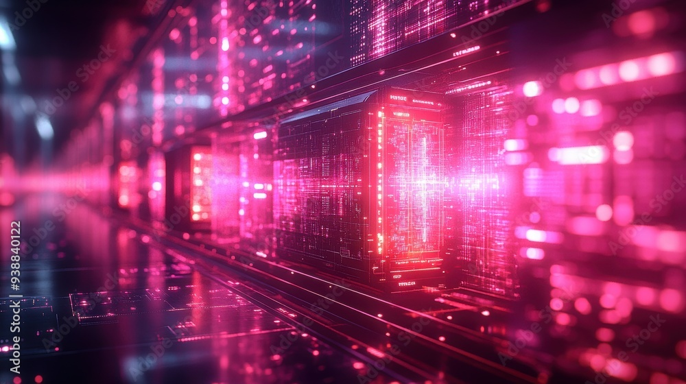 A futuristic server room bathed in pink light, featuring glowing digital displays and advanced technology, symbolizing modern data infrastructure. A futuristic server room bathed in pink light, featuring glowing digital displays and advanced technology, symbolizing modern data infrastructure.
