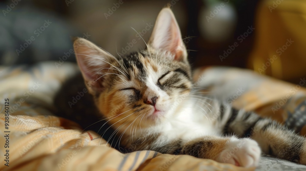 A smiling little cat is lying on the sofa. A smiling little cat is lying on the sofa.
