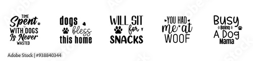 Elegant Dog Calligraphic Lettering, Typographic Emblems Set Vector Illustration for Packaging, Infographic, Banner