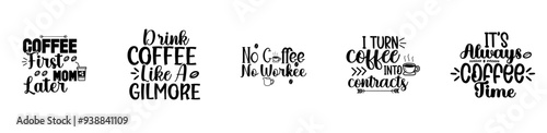 Minimal Coffee Quotes, Hand Lettering Collection Vector Illustration for Flyer, Wrapping Paper, Newsletter