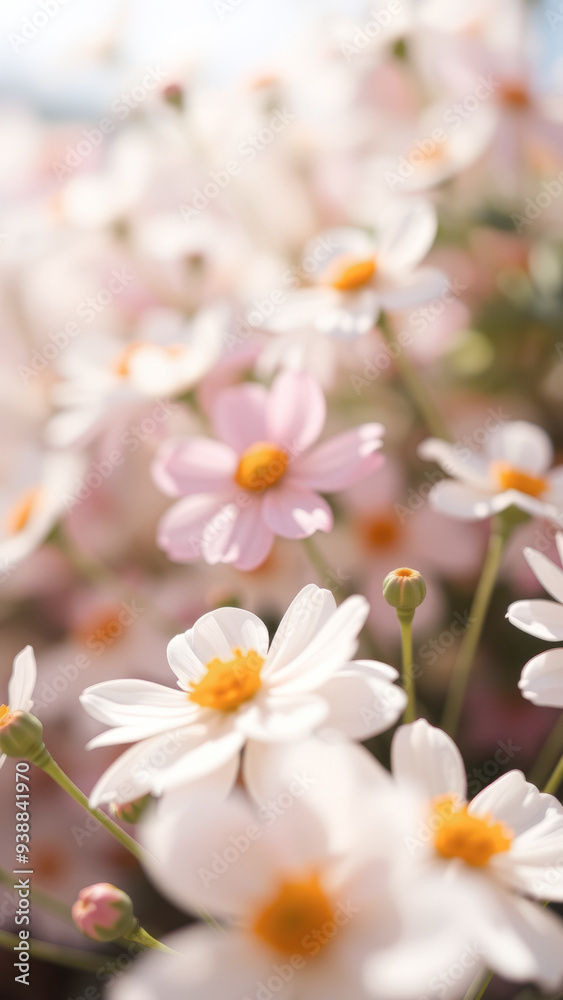 Soft Focus White and Pink Flowers in a Field Soft Focus White and Pink Flowers in a Field