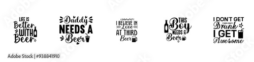 Colourful Beer Hand Lettering, Inscriptions Collection Vector Illustration for Decal, Bookmark, Brochure
