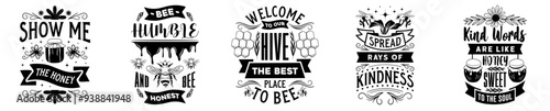 Modern Bee Graphic Typographic Emblems, Typography Collection Vector Illustration for Gift Card, T-Shirt Design, Icon