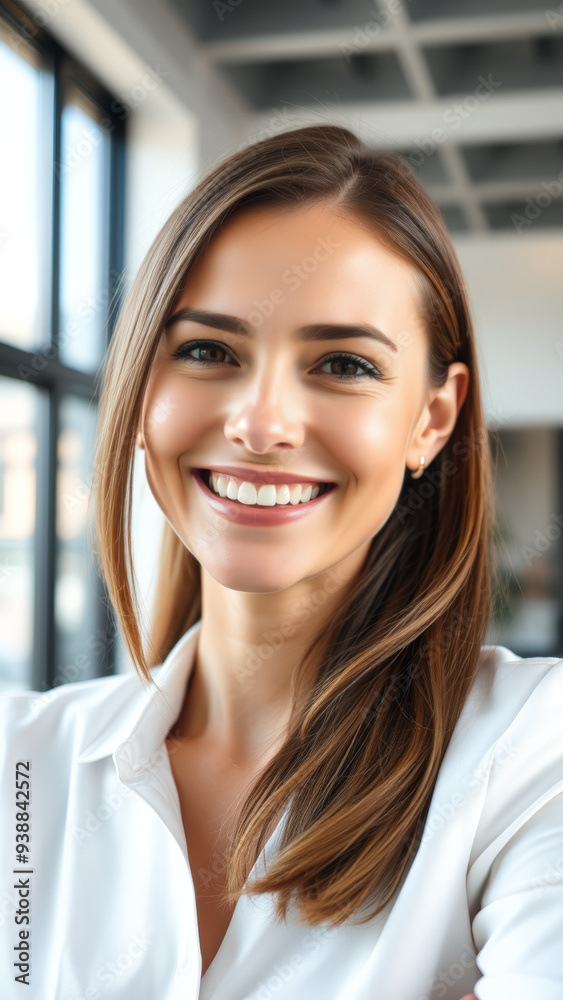 Fototapeta premium Portrait of a Smiling Woman with White Shirt