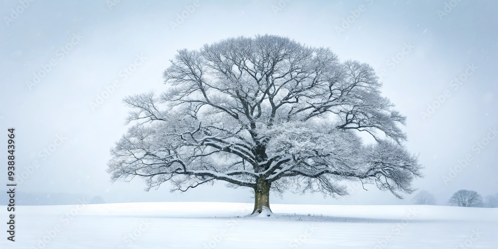 Fototapeta premium Snow covered oak trees in a winter landscape with storm clouds overhead