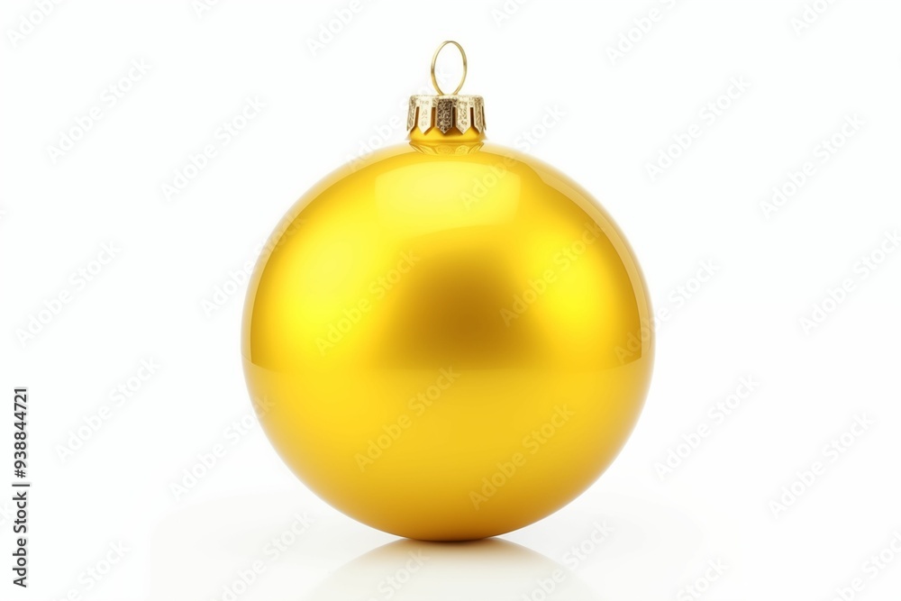 Yellow Christmas ball for pine tree decoration isolated on white background. Generative ai