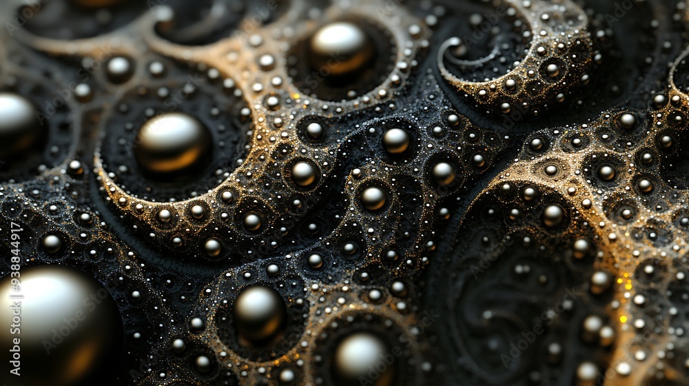 Black and white metallic spheres in an elegant and intricate pattern Black and white metallic spheres in an elegant and intricate pattern