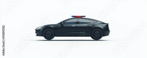 A sleek, modern police car with lights, designed for urban law enforcement and public safety.