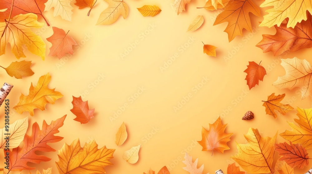 Cozy Autumnal Illustration with Falling Maple Leaves and Blank Space for Text Cozy Autumnal Illustration with Falling Maple Leaves and Blank Space for Text