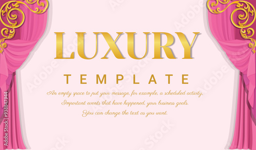 Curtains Pink color, Luxury curtains, Decorative silk cloth vintage frame for invitations and greeting cards. EPS vector.