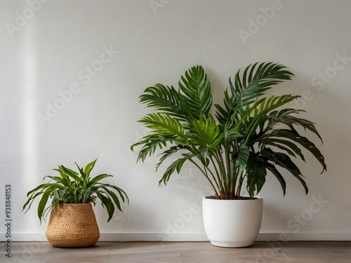 Background with white walls and plant