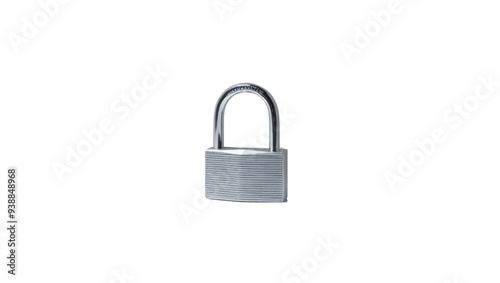 A Solitary Metallic Padlock Sits Centered on a Pristine Surface Isolated on Transparent Background, PNG File