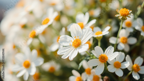 Close Up of White Daisies with Yellow Centers in a Field