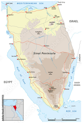 Road map of the Egyptian Sinai Peninsula