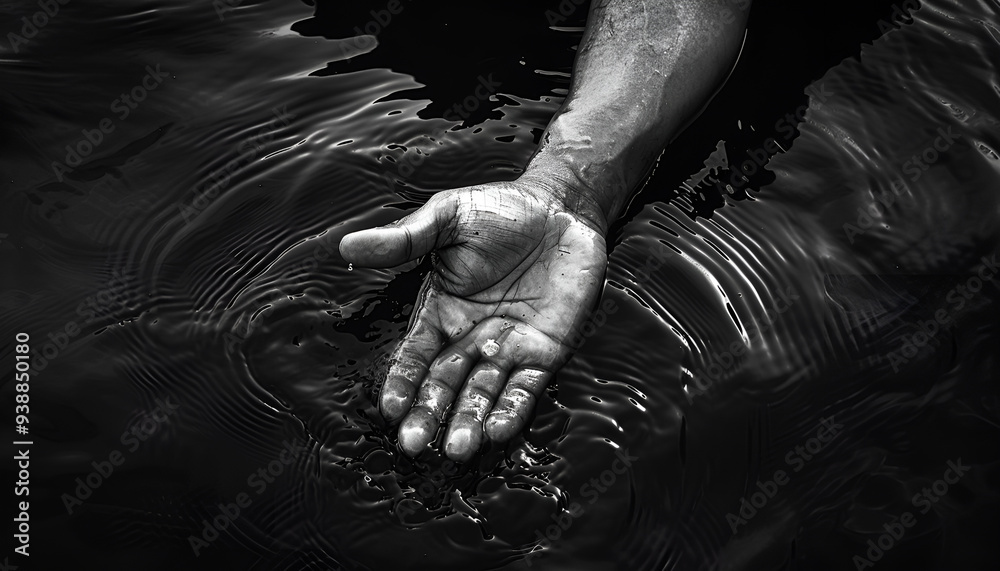 Pale hand, reaching from a dark pool, grasping for light Pale hand, reaching from a dark pool, grasping for light