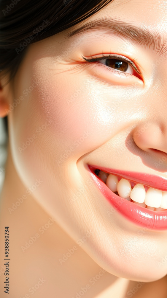 Close-up of a Woman's Smiling Face with Glossy Lips Close-up of a Woman's Smiling Face with Glossy Lips