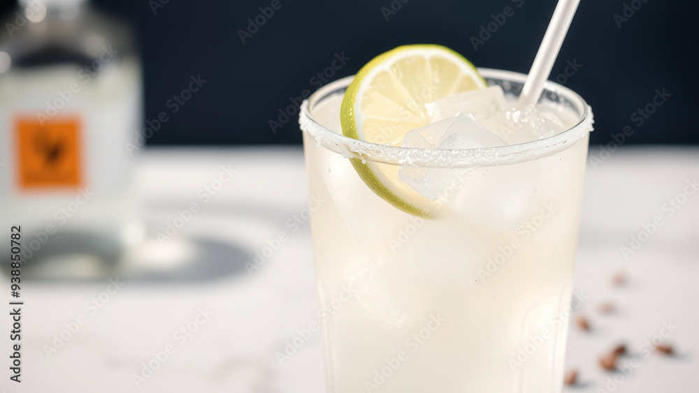 Close-up of a refreshing cocktail with lime and ice Close-up of a refreshing cocktail with lime and ice