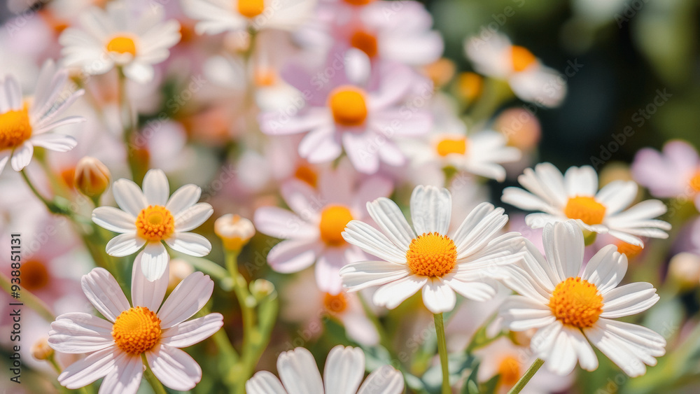 Close-up of delicate white daisy flowers with yellow centers Close-up of delicate white daisy flowers with yellow centers