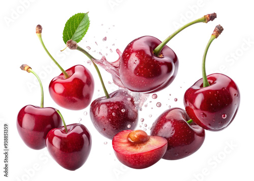  cherry with half slices falling or floating PNG