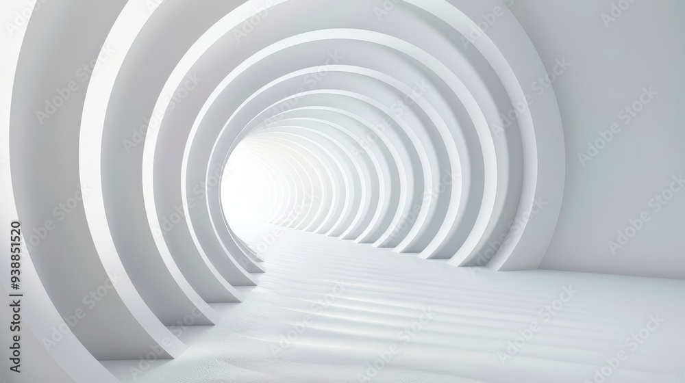 Fototapeta premium White Circular Tunnel Leading to a Bright Light