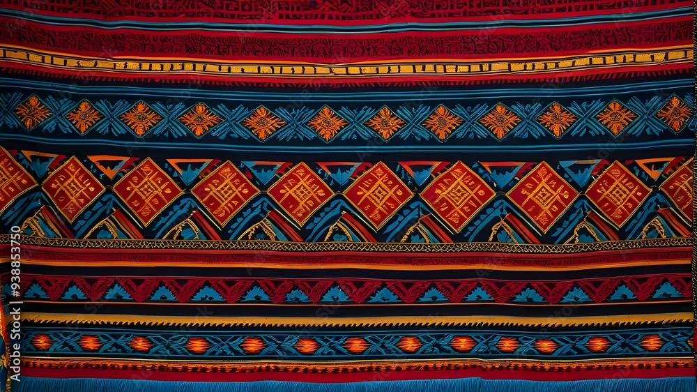 Bold and vibrant latin textile patterns on traditional fabric AI generative. Bold and vibrant latin textile patterns on traditional fabric AI generative.