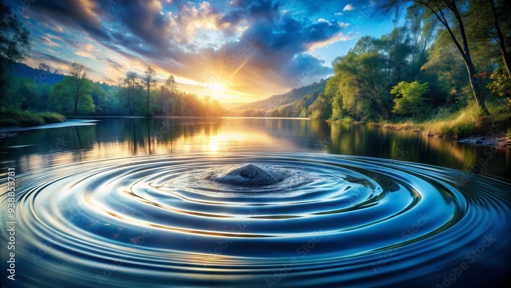 Fototapeta premium A mesmerizing visual representation of interconnectedness, featuring a circular flow of swirling water, symbolizing unity, harmony, and perpetual motion in a serene, dreamy atmosphere.