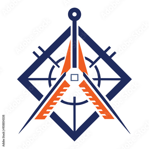 A geometric logo using a compass and ruler in a cross pattern, representing accuracy and design