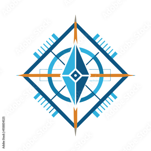 A geometric logo using a compass and ruler in a cross pattern, representing accuracy and design