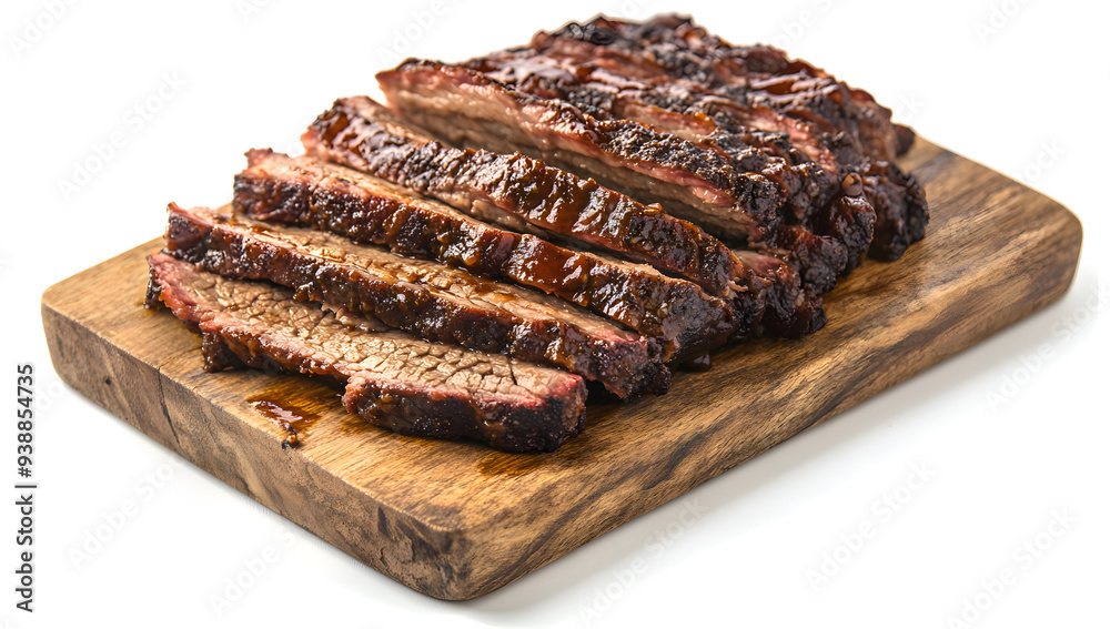 Sliced Barbecue Beef Brisket on Wooden Board Sliced Barbecue Beef Brisket on Wooden Board