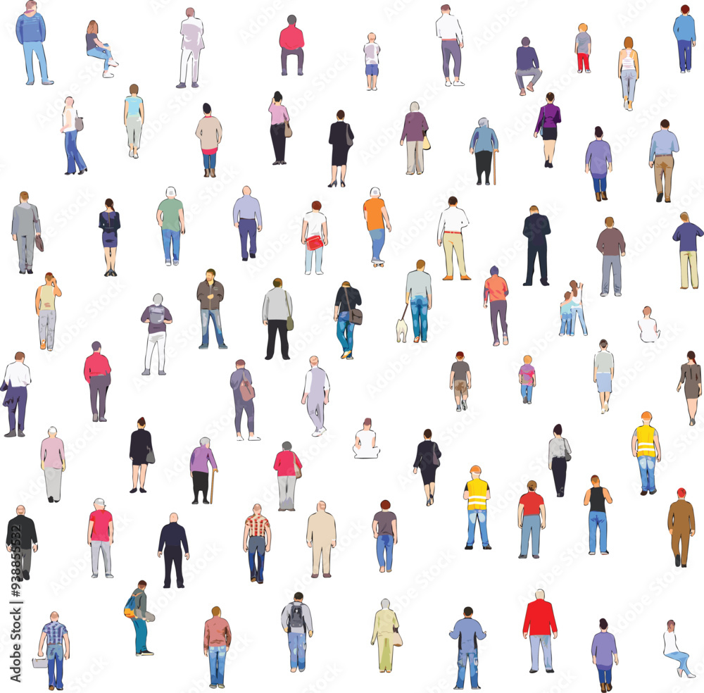 Back View People Set on White Background - Vector EPS Back View People Set on White Background - Vector EPS