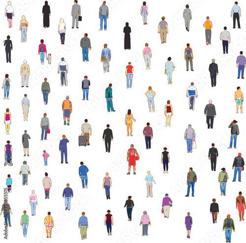 Back View People Set on White Background - Vector EPS