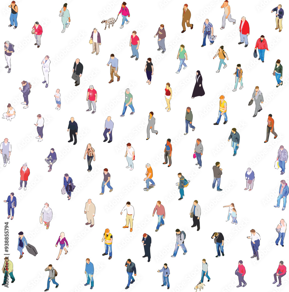 Isometric People Set from Side, Front, and Back Views on White Background - Vector EPS Isometric People Set from Side, Front, and Back Views on White Background - Vector EPS