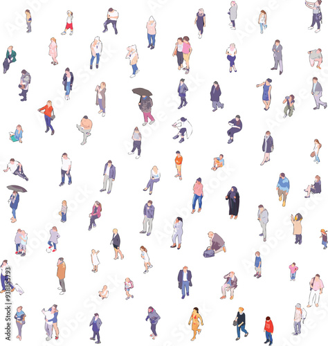 Isometric People Set from Side, Front, and Back Views on White Background - Vector EPS