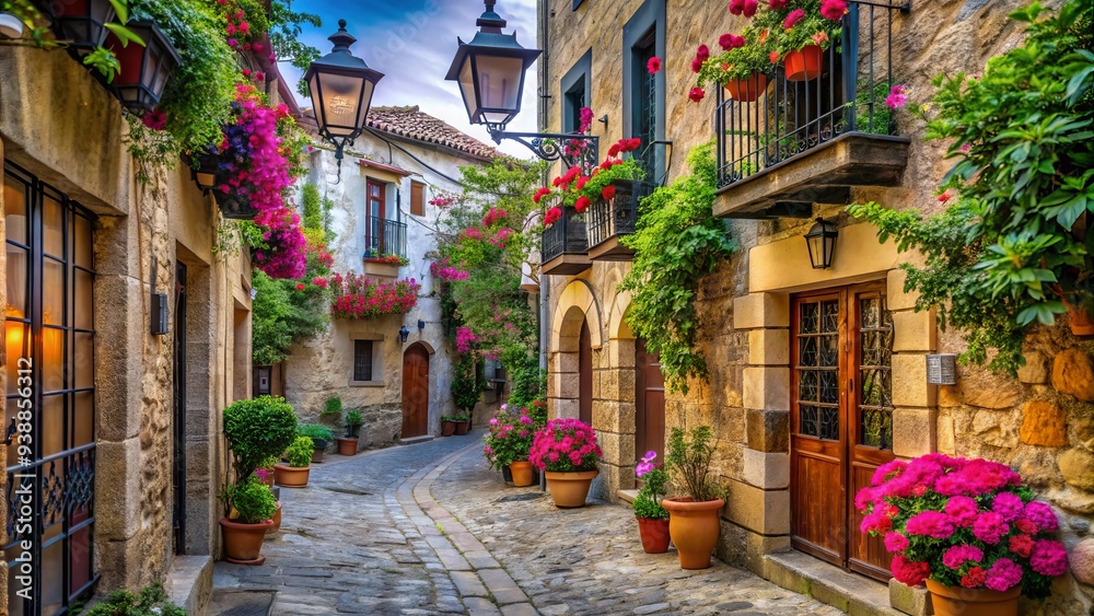 Ancient stone walls and charming streets of St. Augustine, Spain, surrounded by historic architecture, ornate lanterns, and vibrant flowers, exuding a sense of rich cultural heritage. Ancient stone walls and charming streets of St. Augustine, Spain, surrounded by historic architecture, ornate lanterns, and vibrant flowers, exuding a sense of rich cultural heritage.