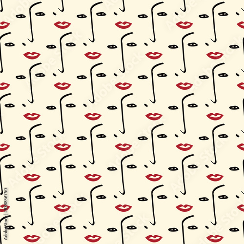 Valentines Day pattern with vibrant expressive funky faces. Groovy cute love hearts