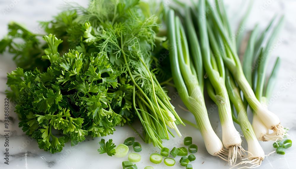 Parsley, fennel and green onions Parsley, fennel and green onions