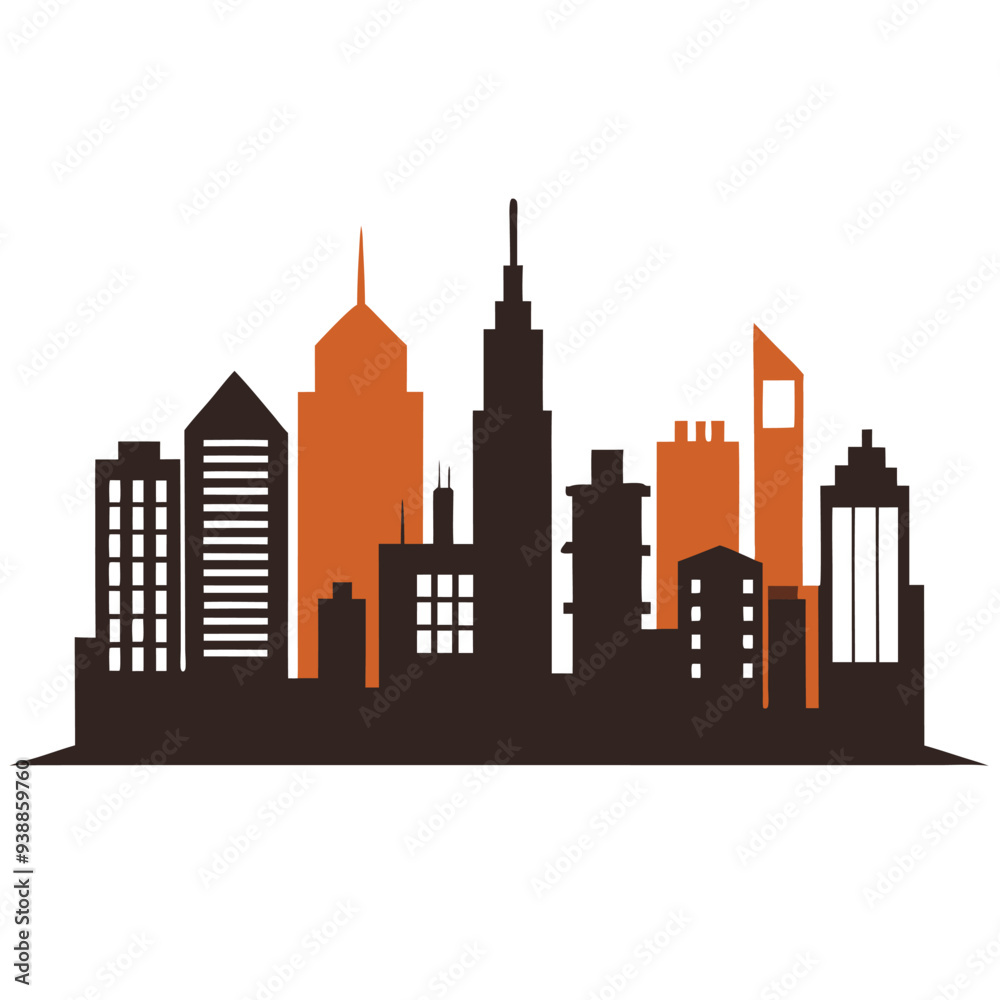 Naklejka premium A simple city skyline silhouette, representing urban development and construction firms