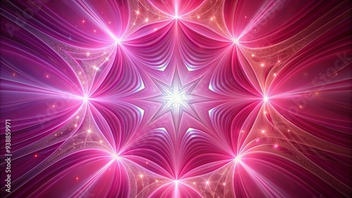 Swirling fractal star with radiant stripes on a delicate pink backdrop emitting a luminous burst